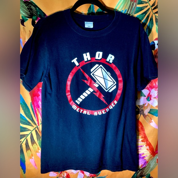 Rare Vintage THOR Metal Avenger Black Concert T-shirt Size S - Picture 2 of 6